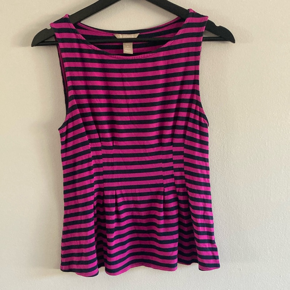 Banana Republic Women’s Babydoll Sleeveless Fushia Pink Stripe Top Sz S